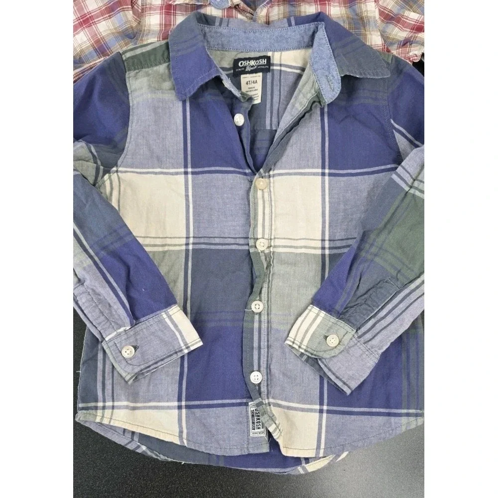 3pc OshKosh B'gosh 4T Boys Plaid Long Sleeve Cotton Button-Up Shirts Tops